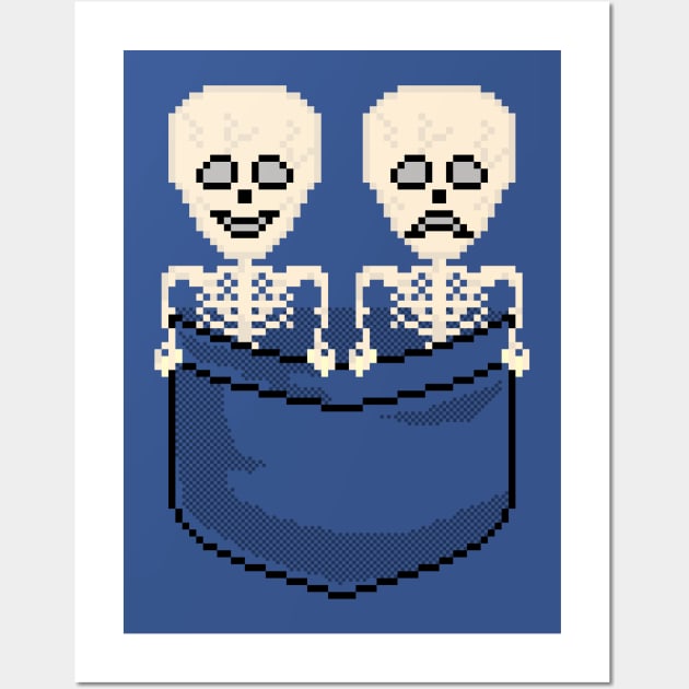 Pixel Pocket Comedy and Tragedy Skeletons Wall Art by gkillerb